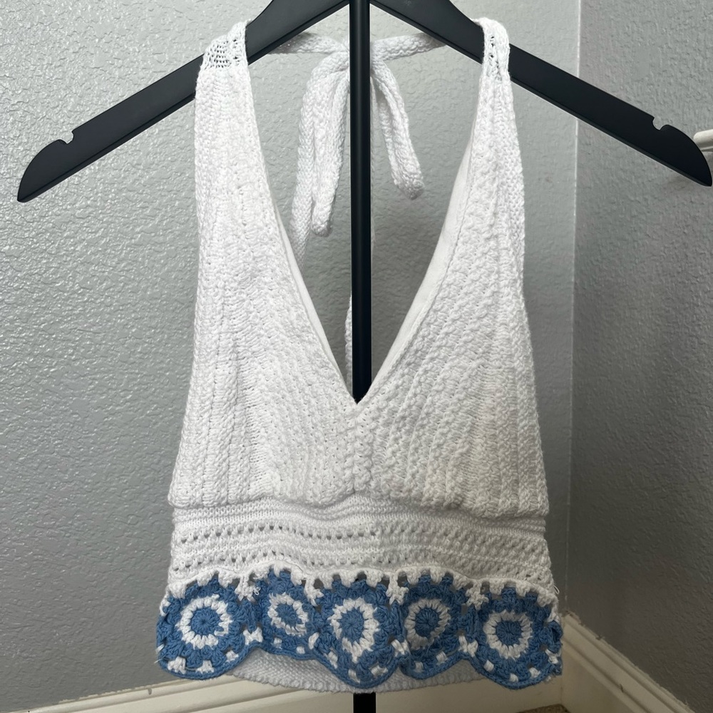 Hollister Knit Cropped Halter Tie Tank Top